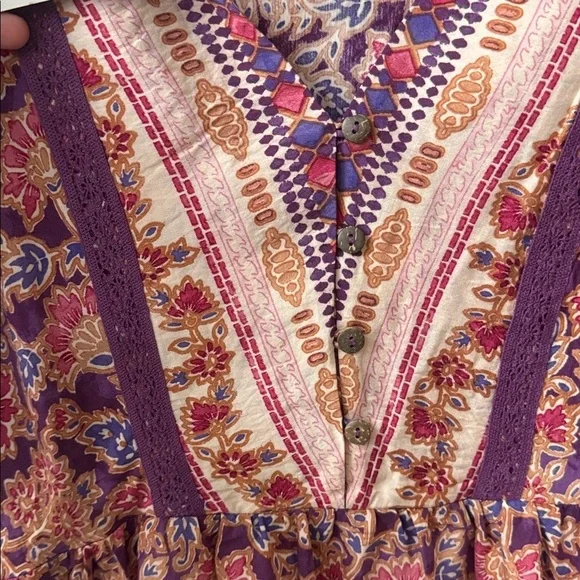 New In Boutique Mauve & Violet Boho Border Print Midi Dress Small NWT - Picture 6 of 6